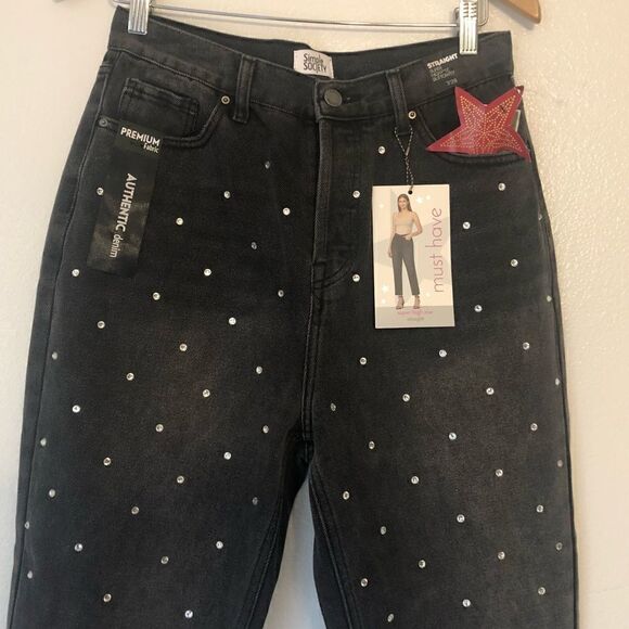 NWT SIMPLE SOCIETY Super High Rise Straight Studded Jeans Size 7/28 - Picture 3 of 16
